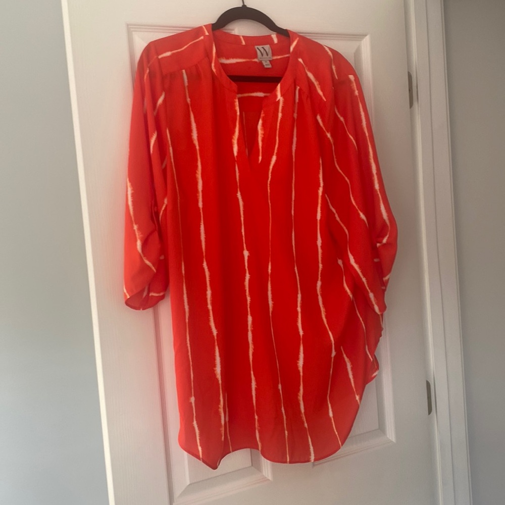 Worthington plis size 20 long blouse orange with white strip detail